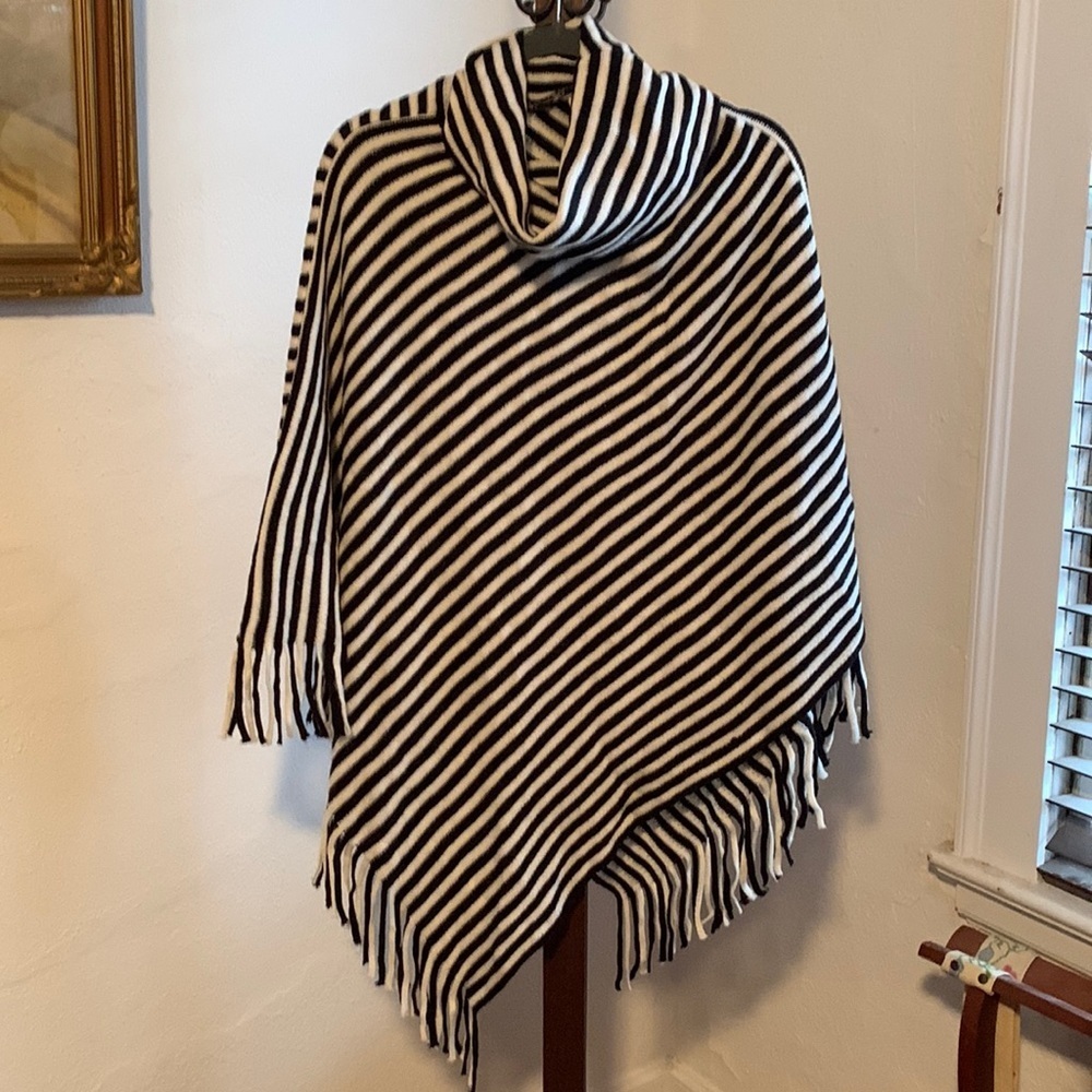 Chico’s Black & White Striped Turtleneck Poncho